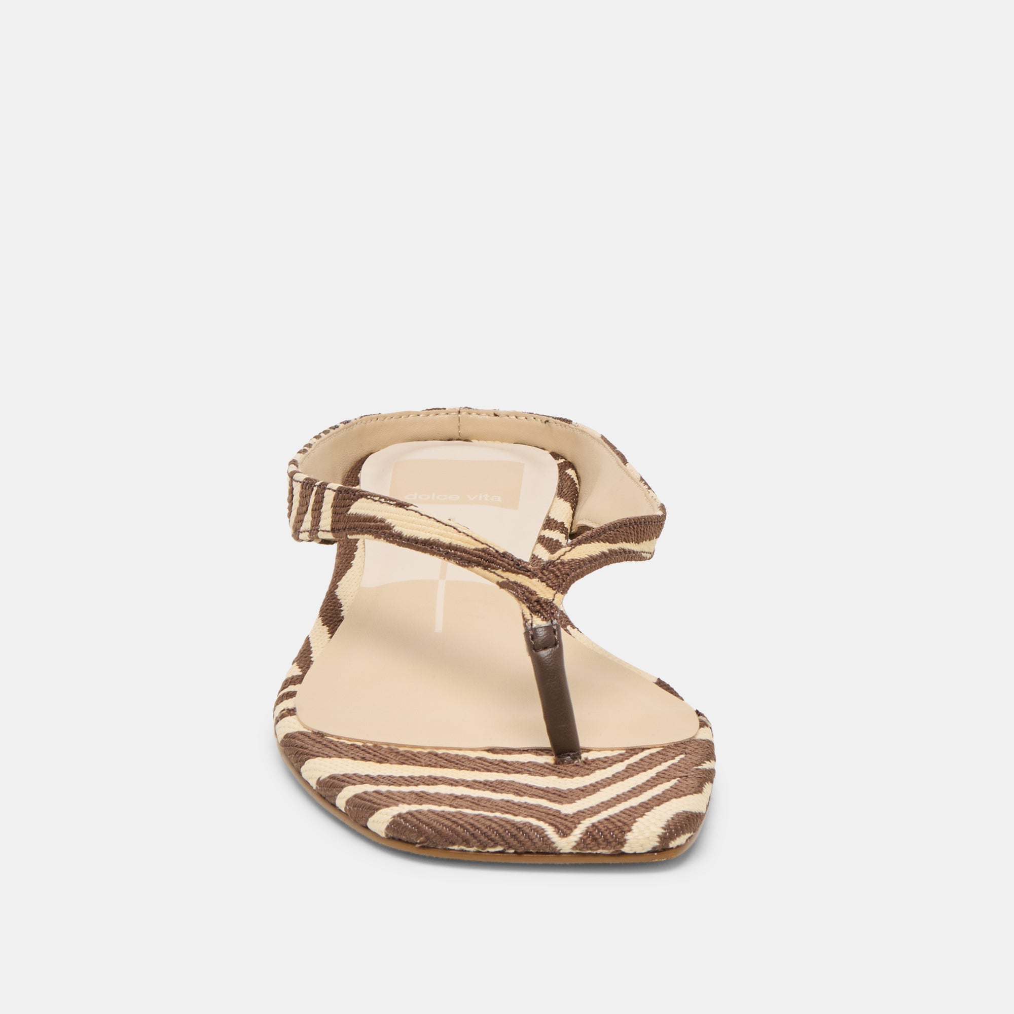 GIZEL Beige Zebra Raffia Thong Square-Toe Sandals / Dolce Vita