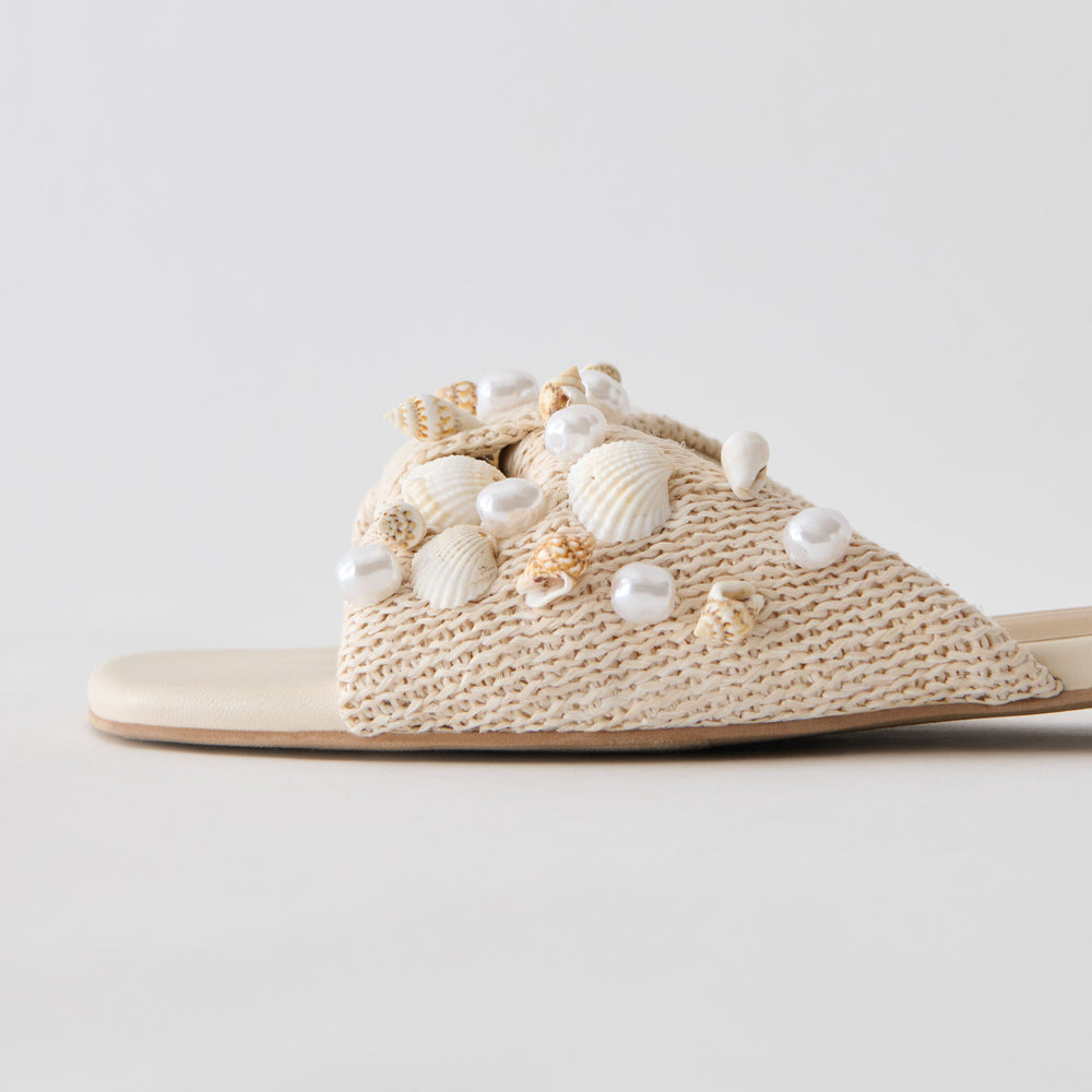 Lizza Oatmeal Beaded Raffia Sandals / Dolce Vita