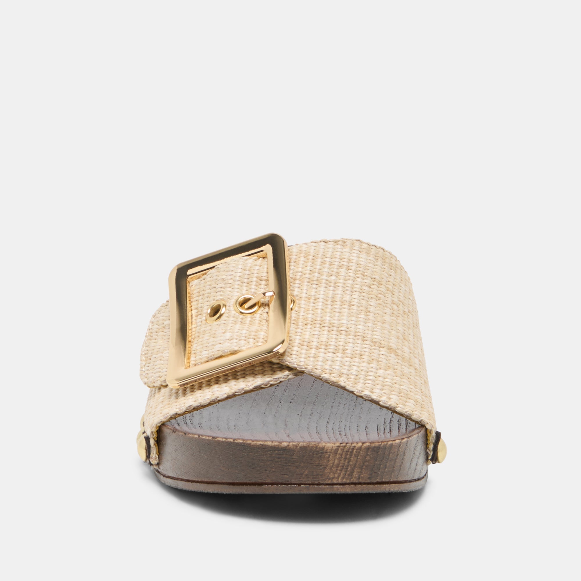 SHERY Natural Raffia Open-Toe Buckle Wood Sole Sandals / Dolce Vita