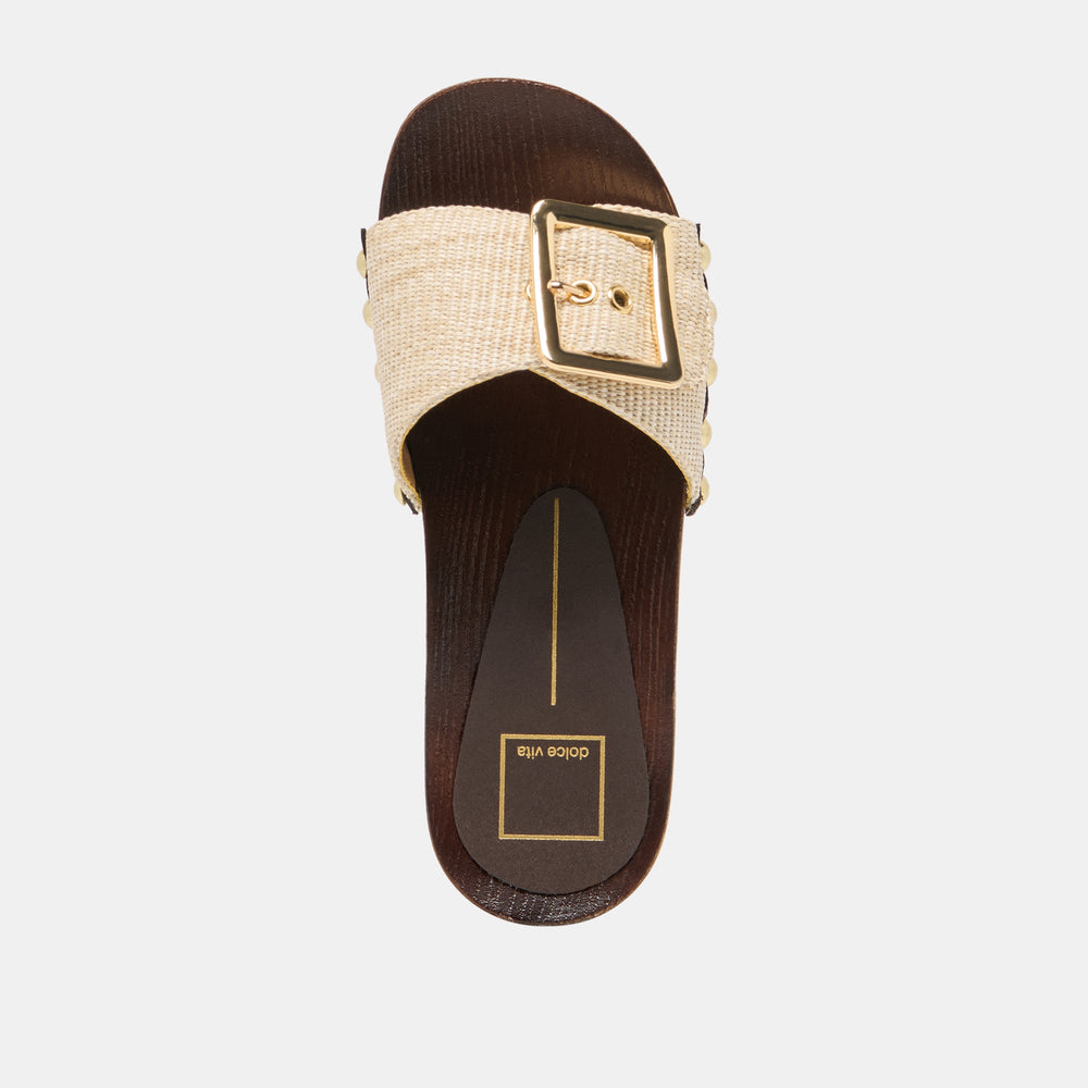 SHERY Natural Raffia Open-Toe Buckle Wood Sole Sandals / Dolce Vita