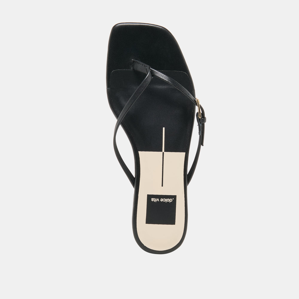 MALTA Black Leather Buckle Flip-Flop Sandals / Dolce Vita