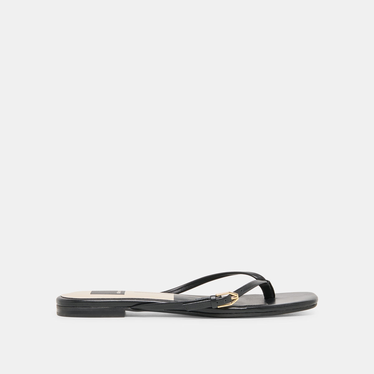 MALTA Black Leather Buckle Flip-Flop Sandals / Dolce Vita