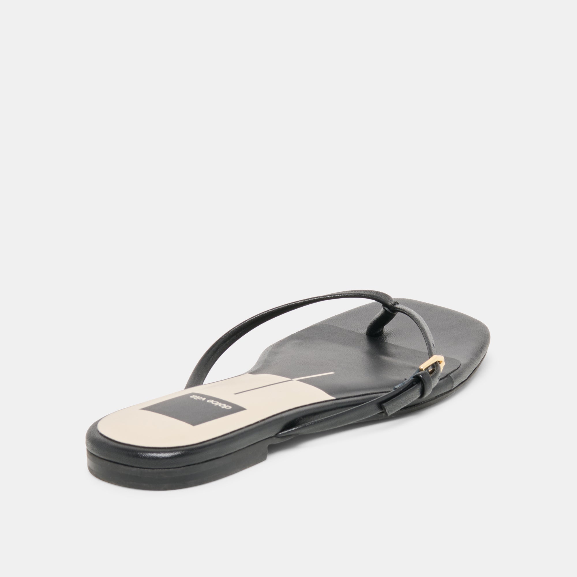 MALTA Black Leather Buckle Flip-Flop Sandals / Dolce Vita