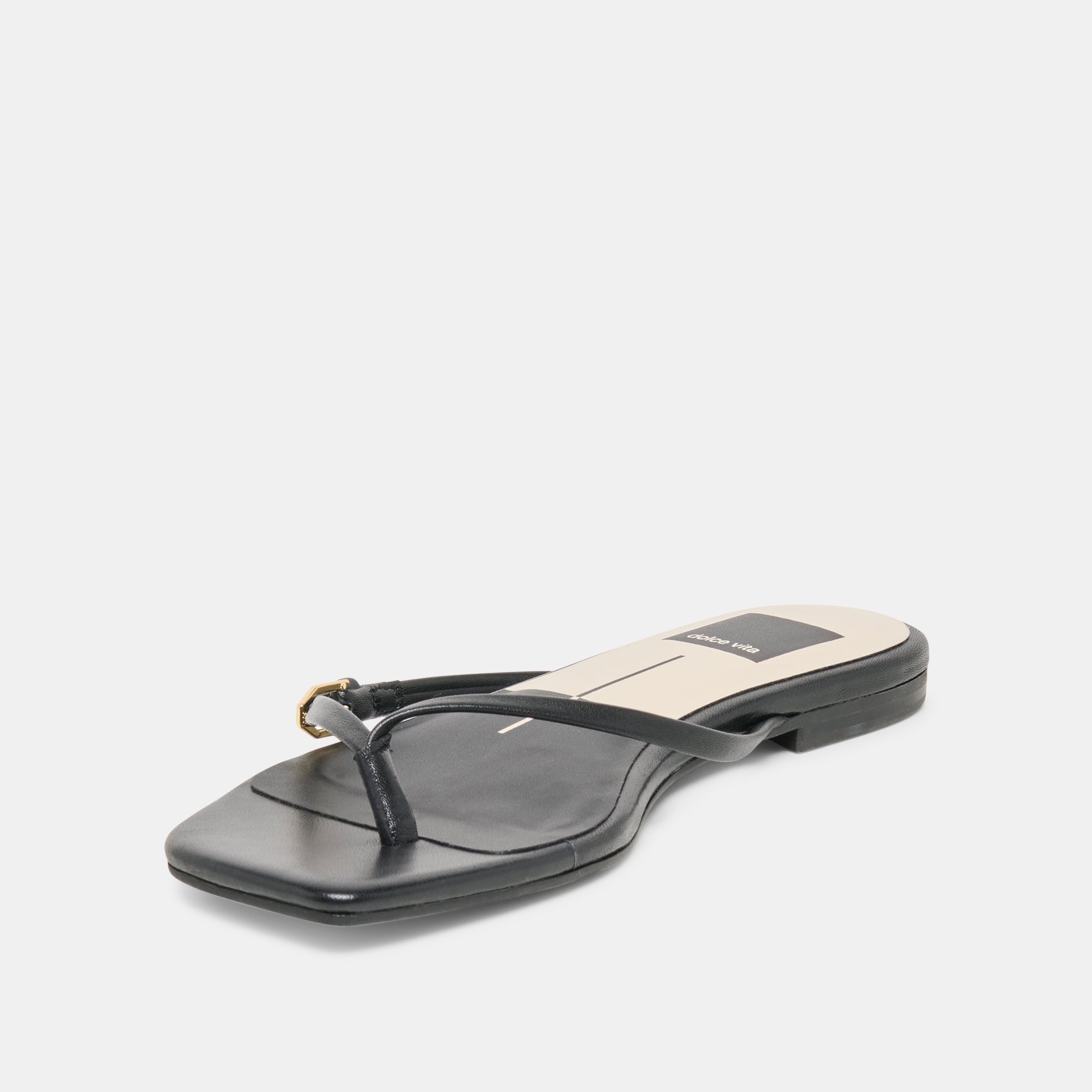 MALTA Black Leather Buckle Flip-Flop Sandals / Dolce Vita