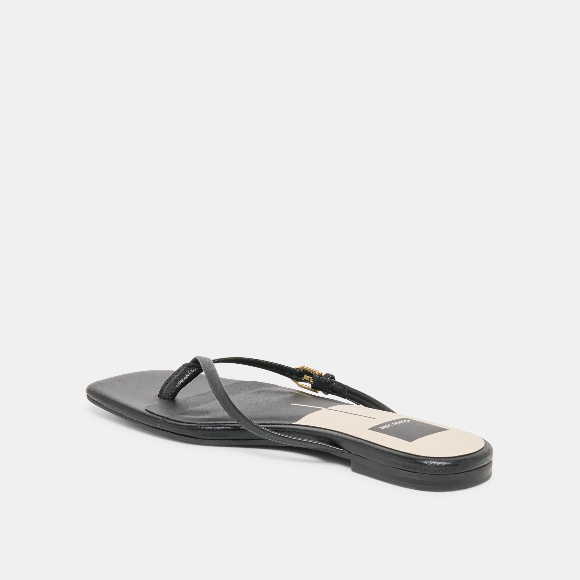 MALTA Black Leather Buckle Flip-Flop Sandals / Dolce Vita