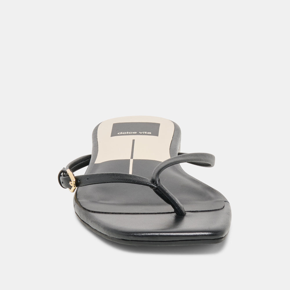 MALTA Black Leather Buckle Flip-Flop Sandals / Dolce Vita