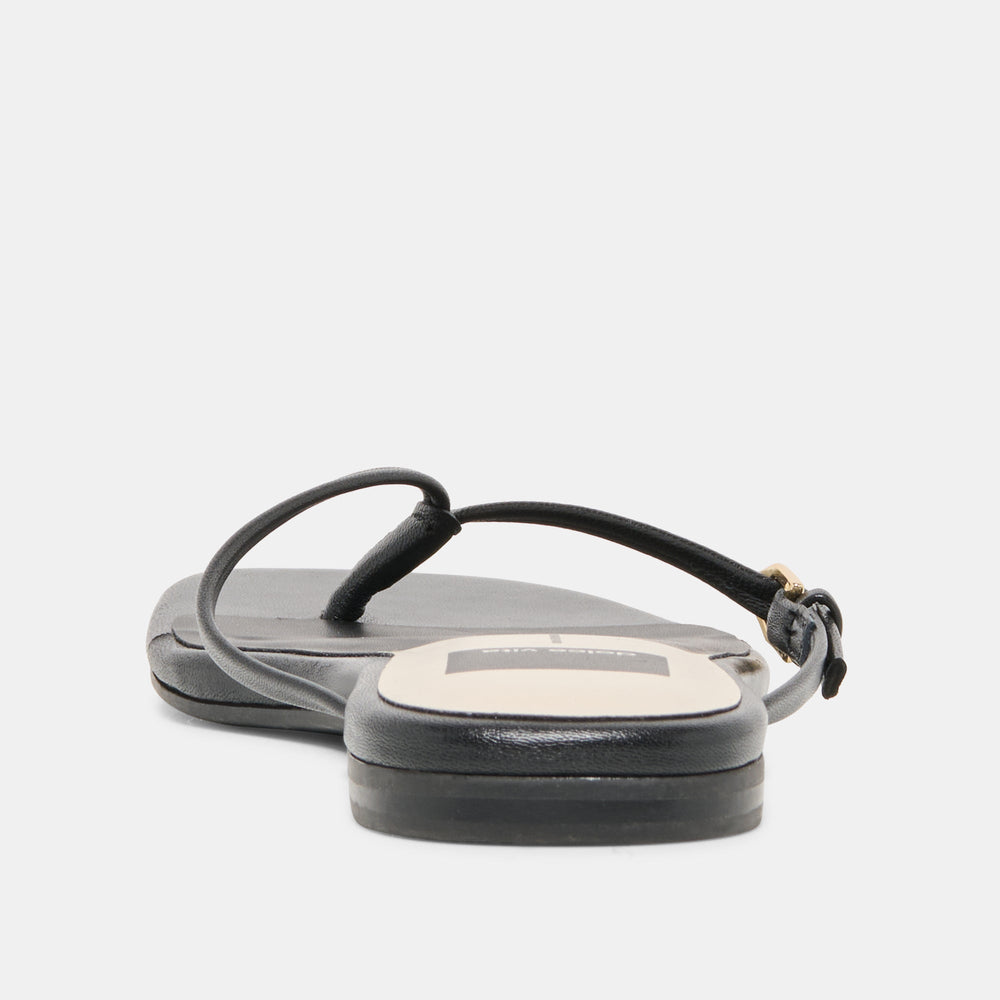 MALTA Black Leather Buckle Flip-Flop Sandals / Dolce Vita