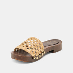SADIE Tan Raffia Wood Sole Open-Toe Sandals / Dolce Vita