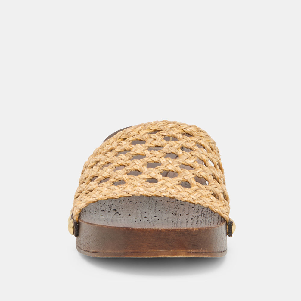 SADIE Tan Raffia Wood Sole Open-Toe Sandals / Dolce Vita