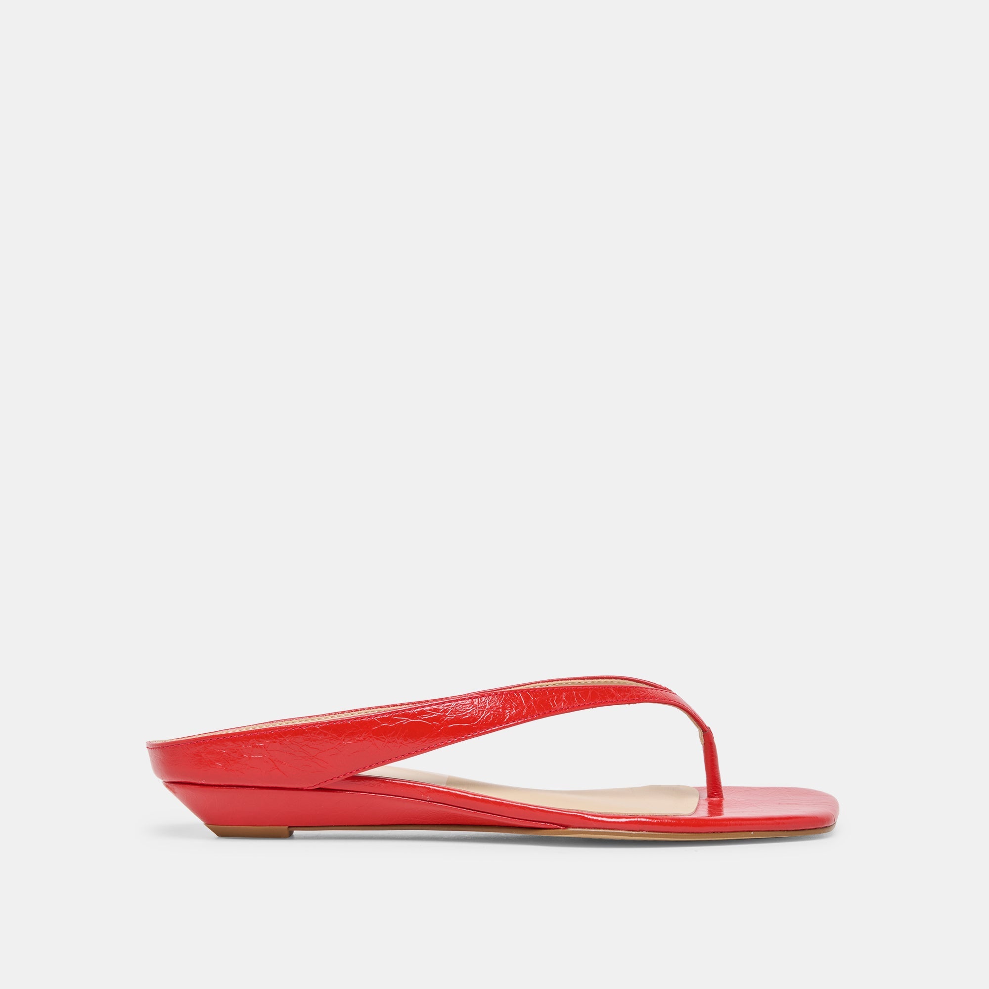 GIZEL Red Crinkle Patent Thong Square-Toe Sandals / Dolce Vita