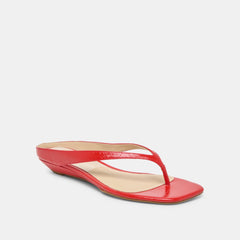 GIZEL Red Crinkle Patent Thong Square-Toe Sandals / Dolce Vita