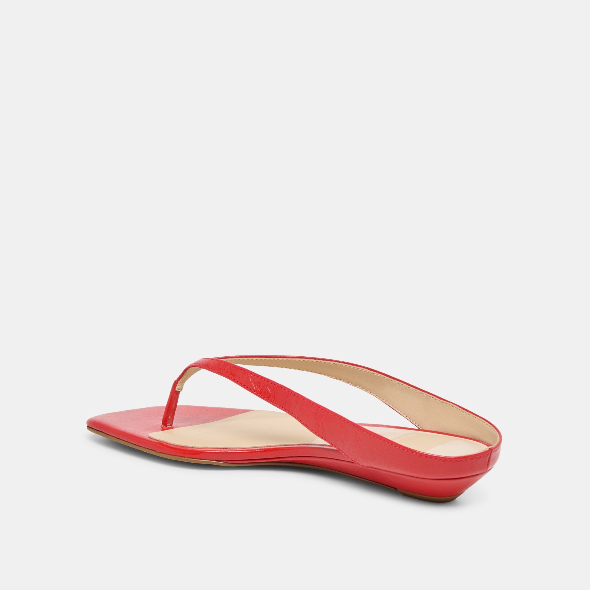 GIZEL Red Crinkle Patent Thong Square-Toe Sandals / Dolce Vita