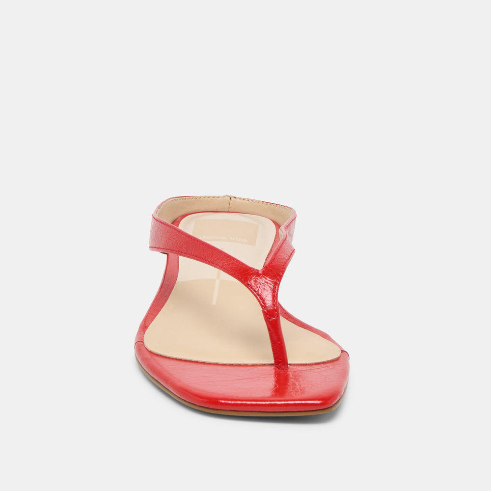 GIZEL Red Crinkle Patent Thong Square-Toe Sandals / Dolce Vita