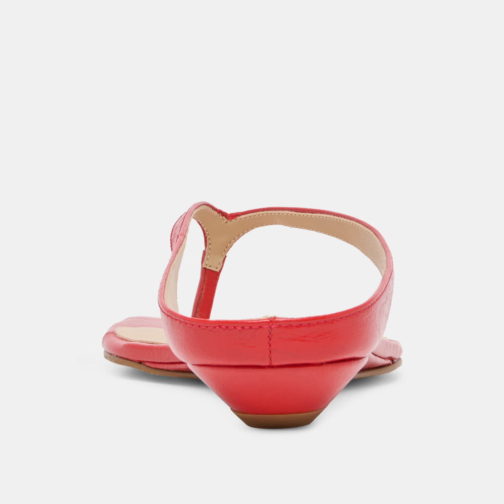 GIZEL Red Crinkle Patent Thong Square-Toe Sandals / Dolce Vita