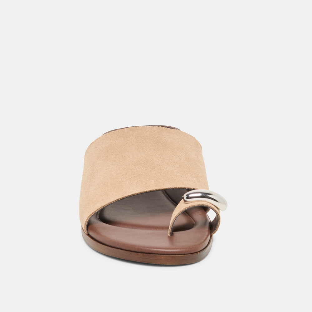 MOXY Sand Suede Metal Detail Open-Toe Sandals / Dolce Vita