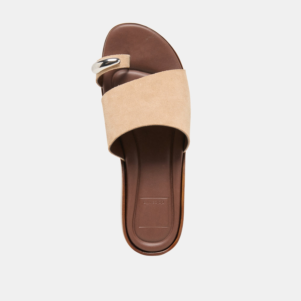 MOXY Sand Suede Metal Detail Open-Toe Sandals / Dolce Vita