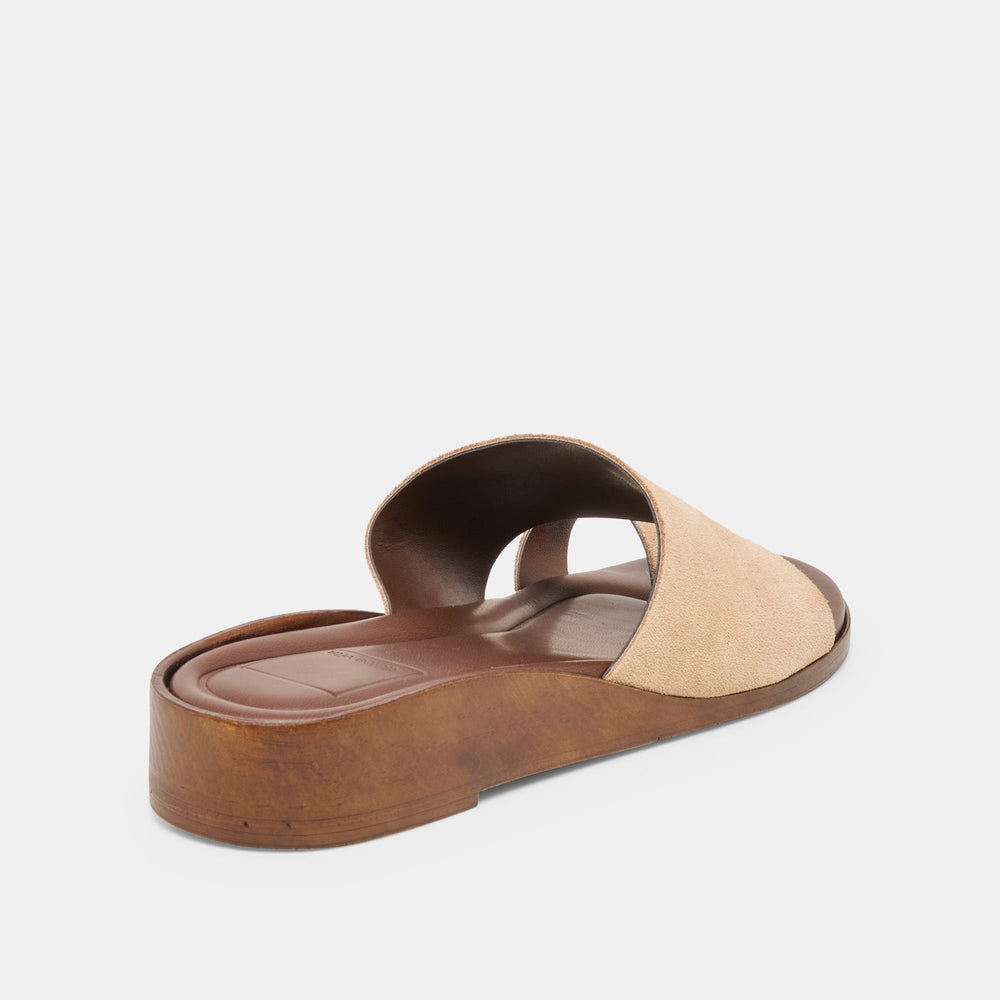 MOXY Sand Suede Metal Detail Open-Toe Sandals / Dolce Vita