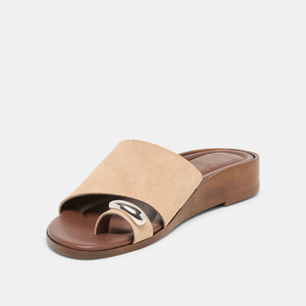 MOXY Sand Suede Metal Detail Open-Toe Sandals / Dolce Vita