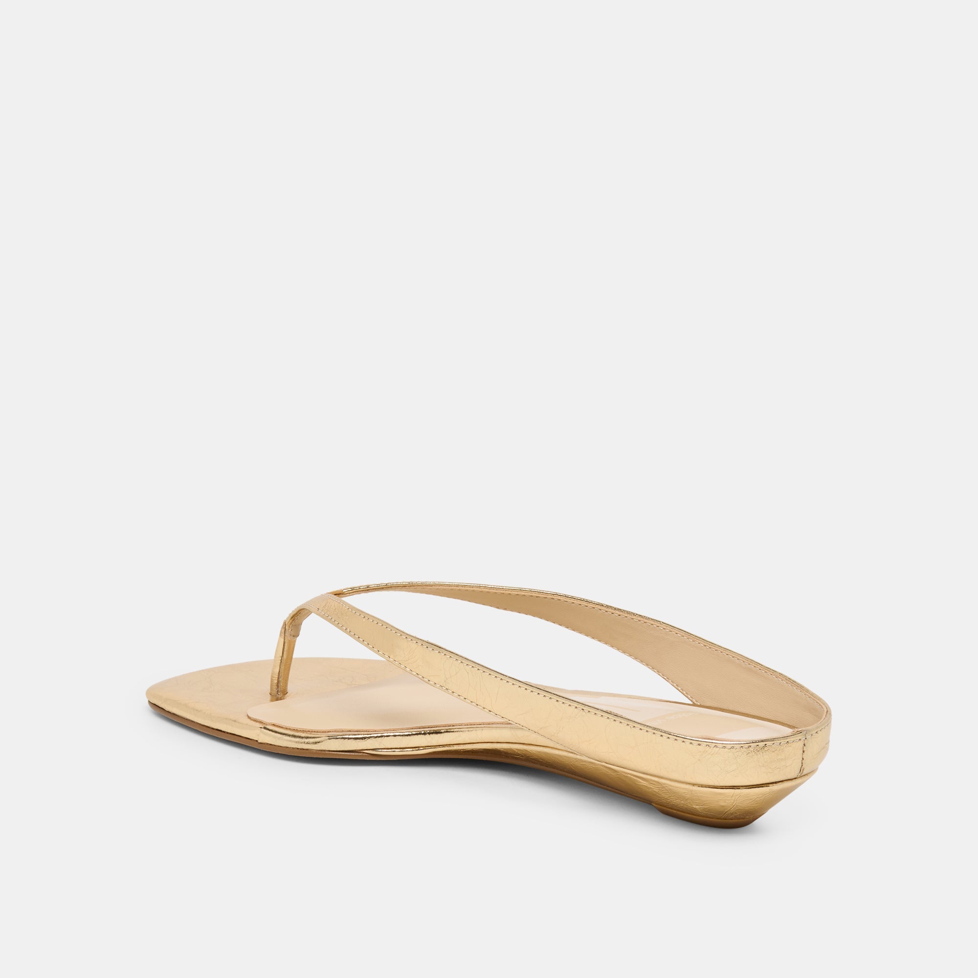 GIZEL Gold Crinkle Patent Thong Square-Toe Sandals / Dolce Vita