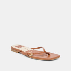 MALTA Cognac Leather Buckle Flip-Flop Sandals / Dolce Vita