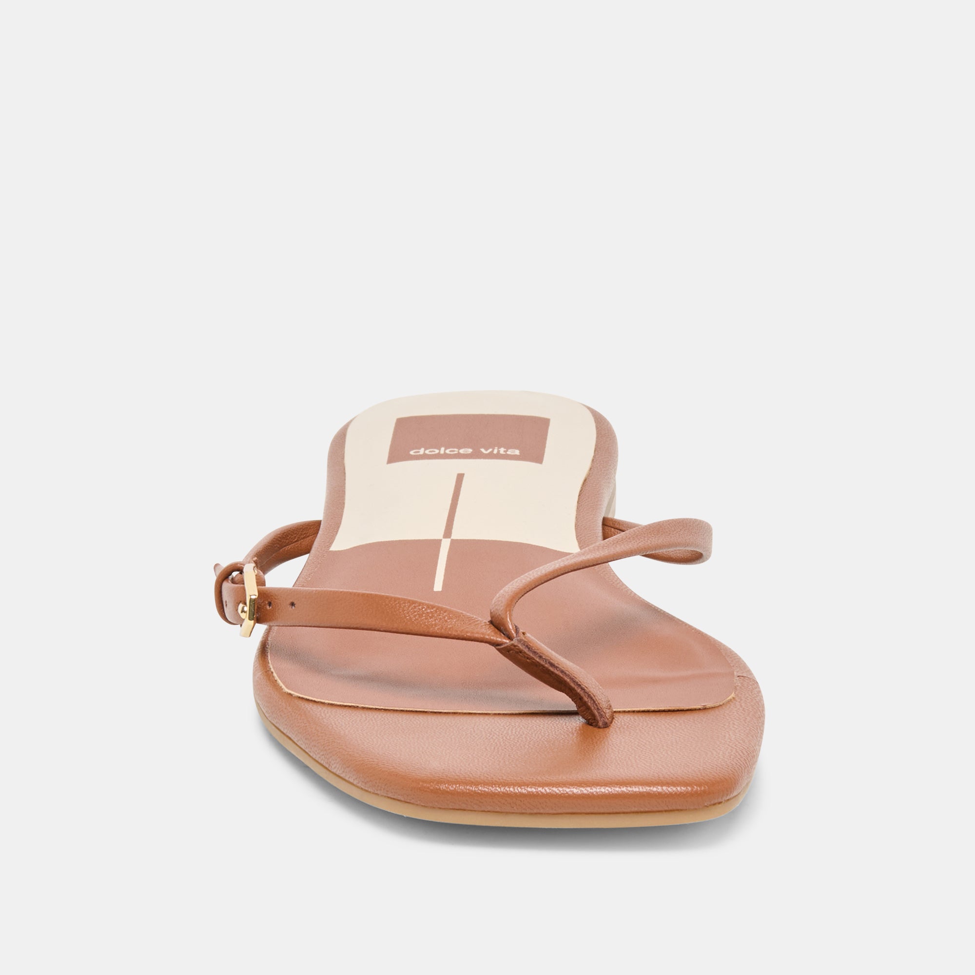 MALTA Cognac Leather Buckle Flip-Flop Sandals / Dolce Vita