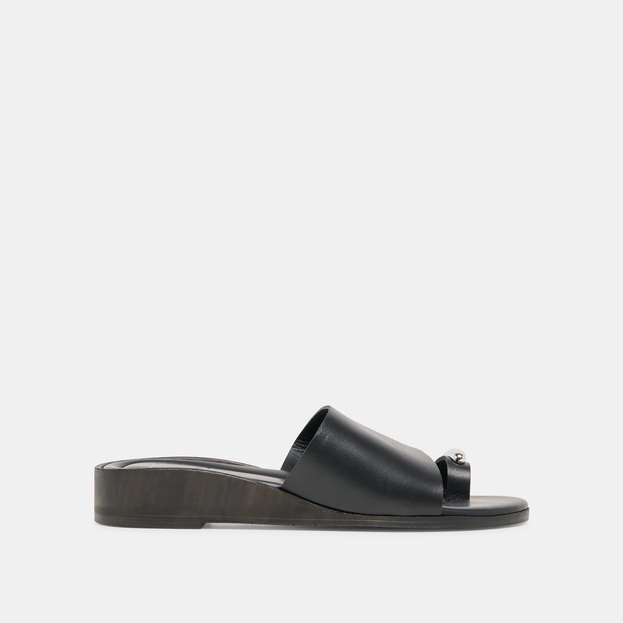 MOXY Black Leather Metal Detail Open-Toe Sandals / Dolce Vita