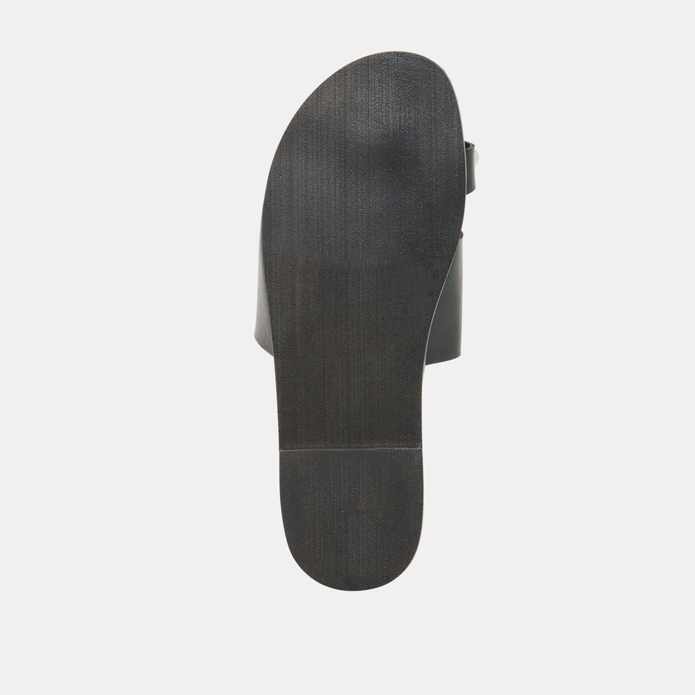 MOXY Black Leather Metal Detail Open-Toe Sandals / Dolce Vita