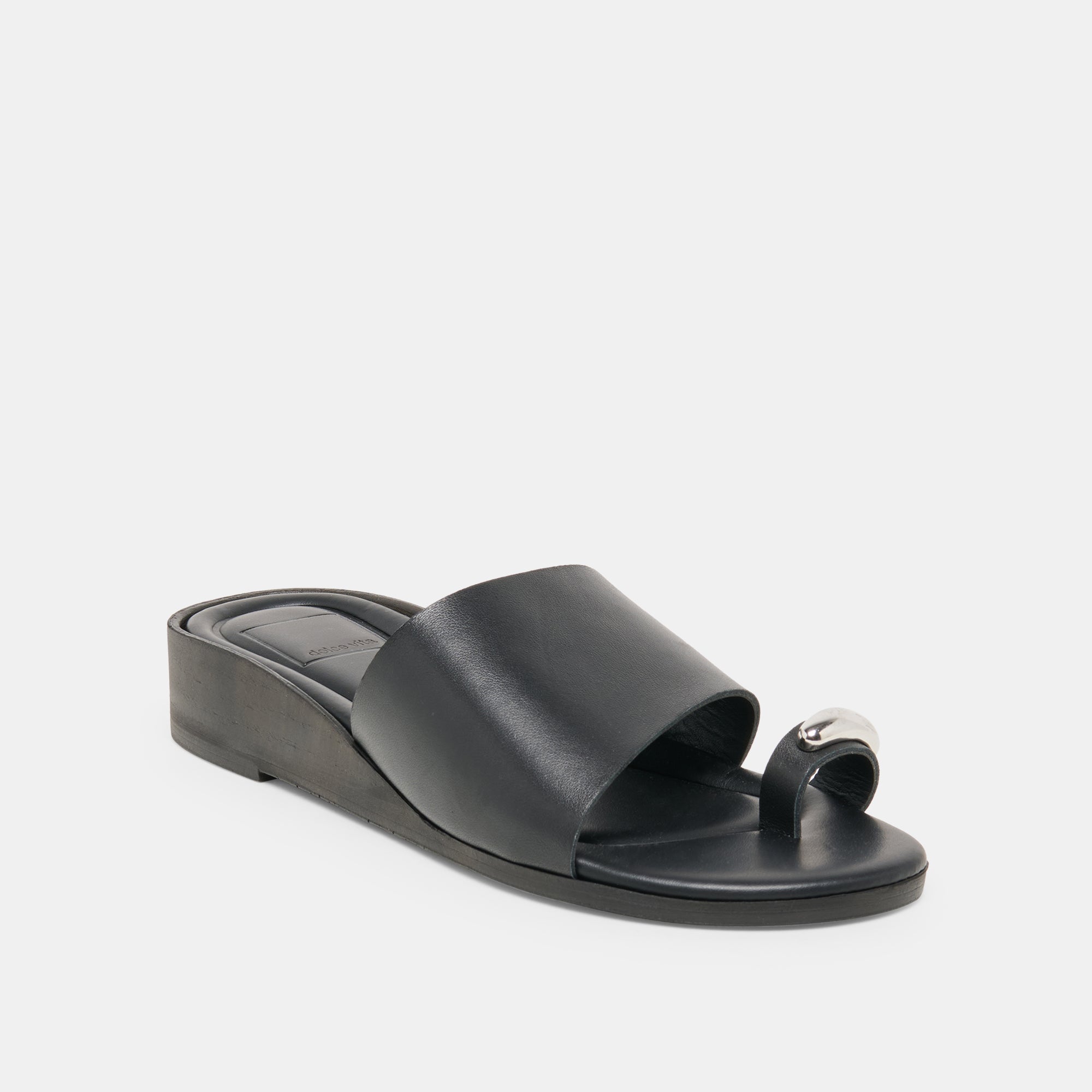 MOXY Black Leather Metal Detail Open-Toe Sandals / Dolce Vita