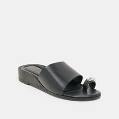 MOXY Black Leather Metal Detail Open-Toe Sandals / Dolce Vita