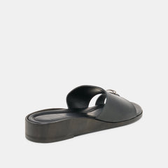 MOXY Black Leather Metal Detail Open-Toe Sandals / Dolce Vita