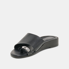 MOXY Black Leather Metal Detail Open-Toe Sandals / Dolce Vita