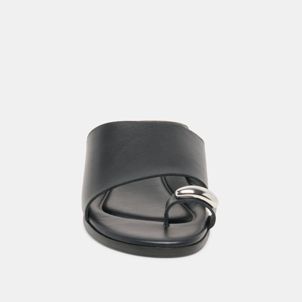 MOXY Black Leather Metal Detail Open-Toe Sandals / Dolce Vita