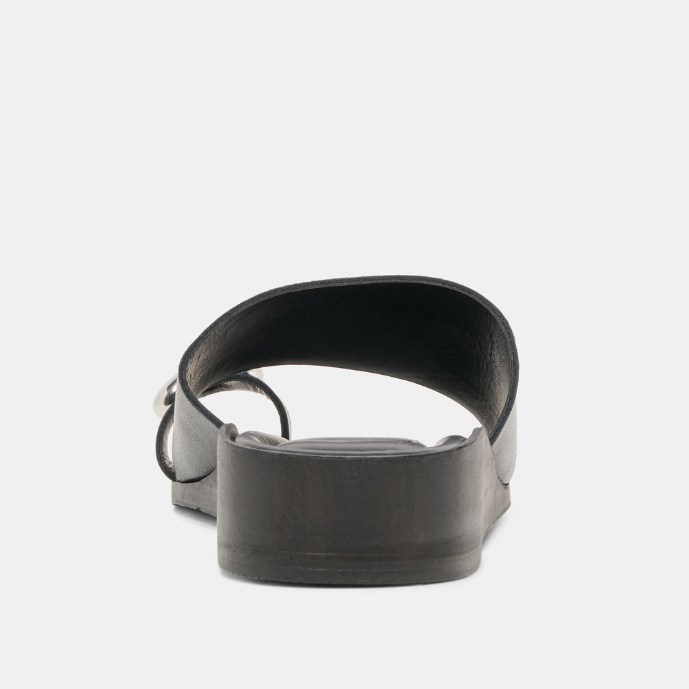 MOXY Black Leather Metal Detail Open-Toe Sandals / Dolce Vita
