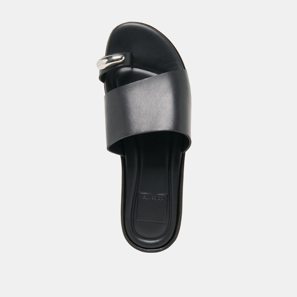 MOXY Black Leather Metal Detail Open-Toe Sandals / Dolce Vita