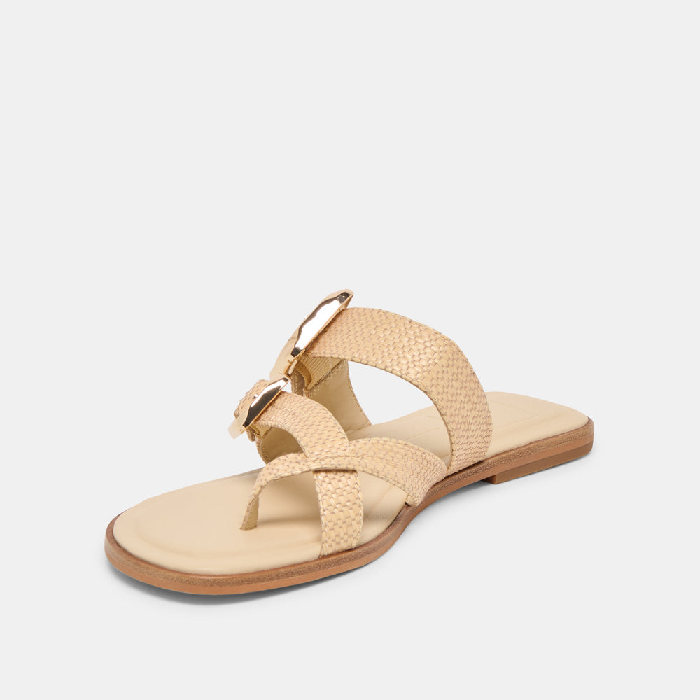 SHORE Sand Raffia Flip-Flop Buckled Sandals / Dolce Vita