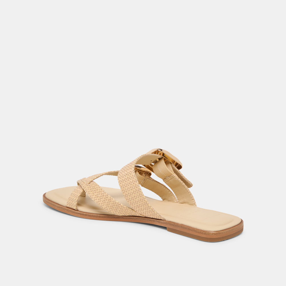 SHORE Sand Raffia Flip-Flop Buckled Sandals / Dolce Vita