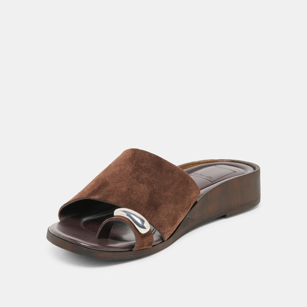 MOXY Dk Brown Suede Metal Detail Open-Toe Sandals / Dolce Vita