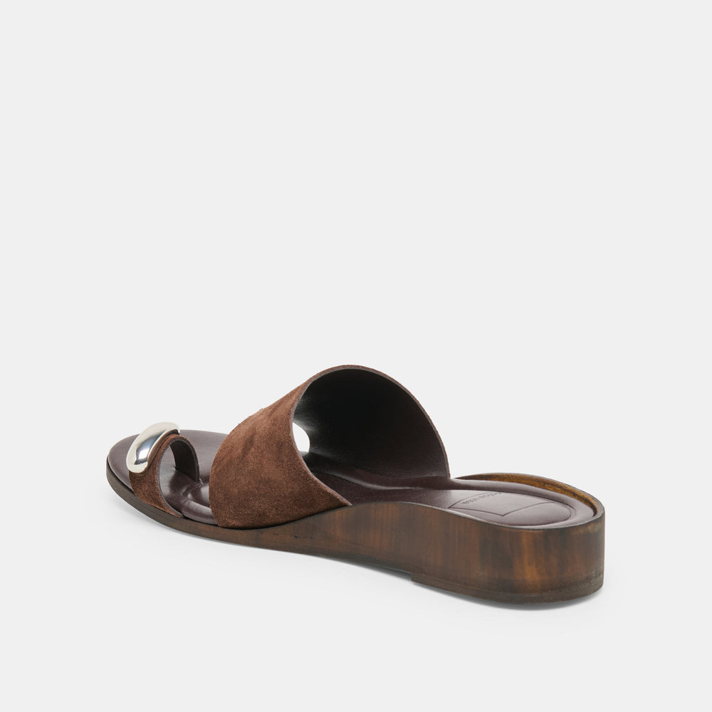 MOXY Dk Brown Suede Metal Detail Open-Toe Sandals / Dolce Vita