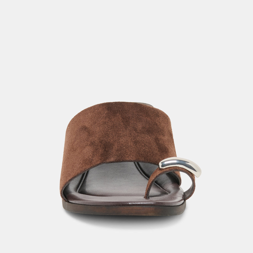 MOXY Dk Brown Suede Metal Detail Open-Toe Sandals / Dolce Vita