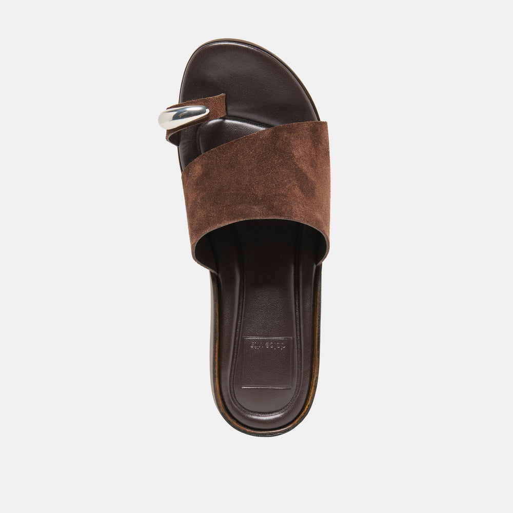 MOXY Dk Brown Suede Metal Detail Open-Toe Sandals / Dolce Vita