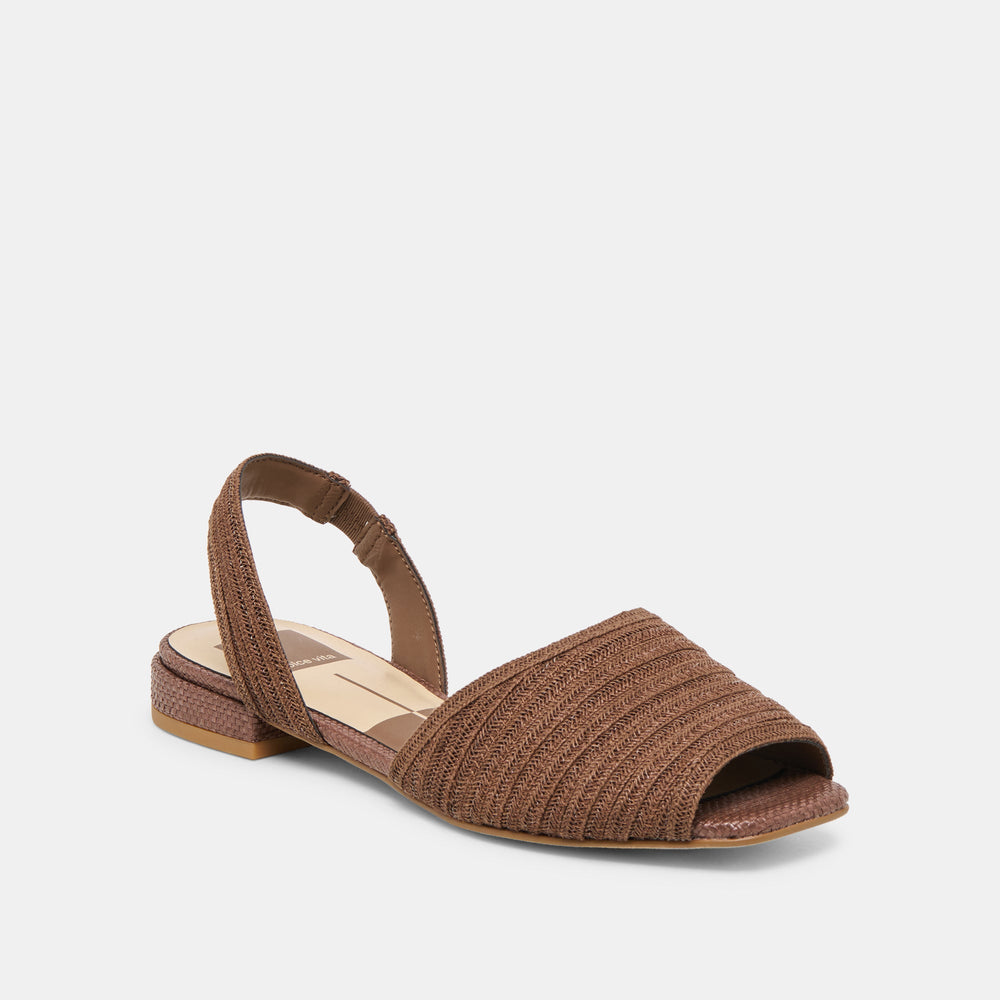 MARZY Cocoa Raffia Slingback Peep-Toe Sandals / Dolce Vita