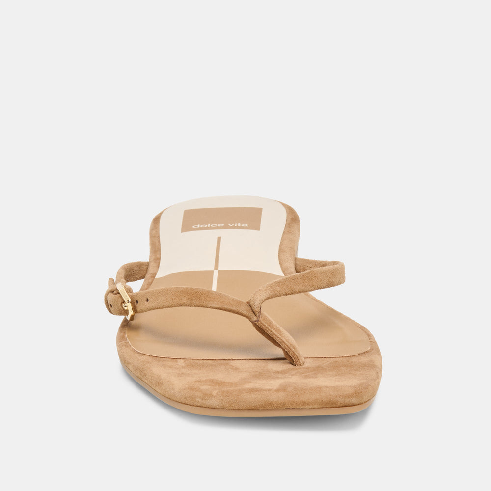 MALTA Lt Brown Suede Buckle Flip-Flop Sandals / Dolce Vita