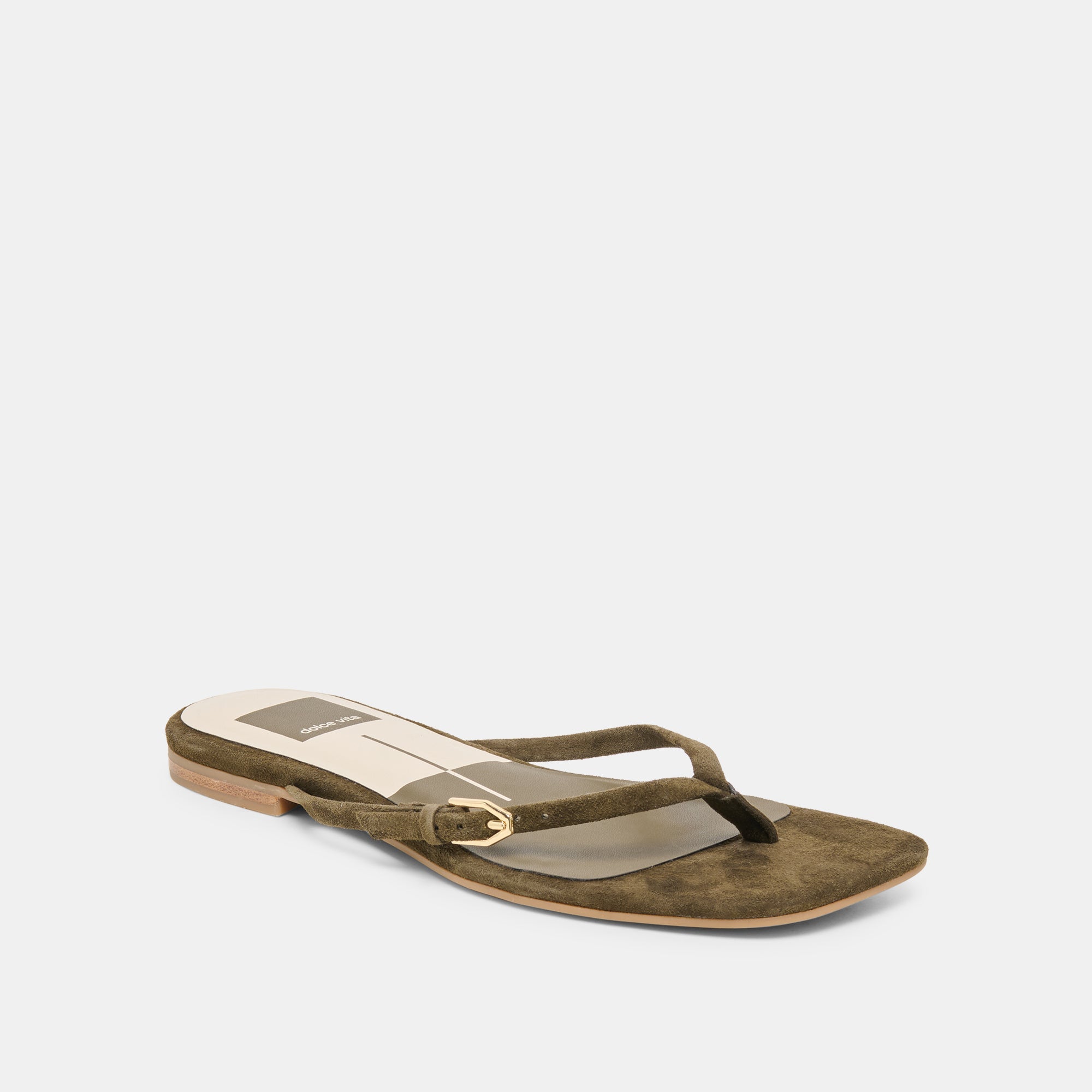 MALTA Dk Olive Suede Buckle Flip-Flop Sandals / Dolce Vita