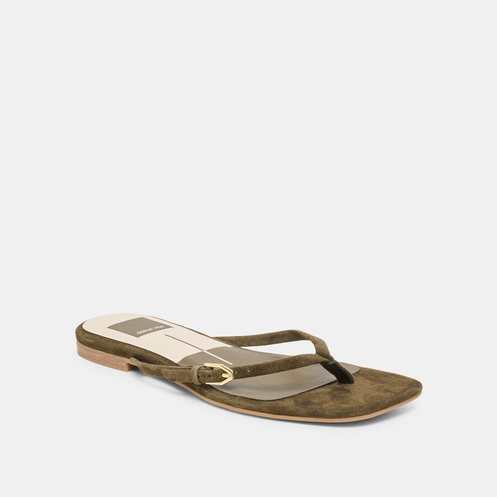 MALTA Dk Olive Suede Buckle Flip-Flop Sandals / Dolce Vita