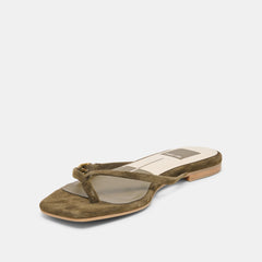 MALTA Dk Olive Suede Buckle Flip-Flop Sandals / Dolce Vita