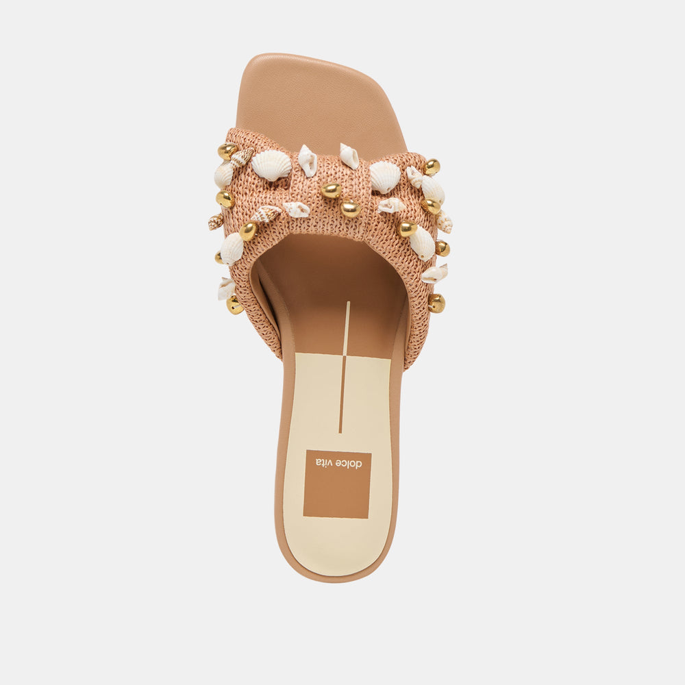 Lizza Toffee Beaded Raffia Sandals / Dolce Vita