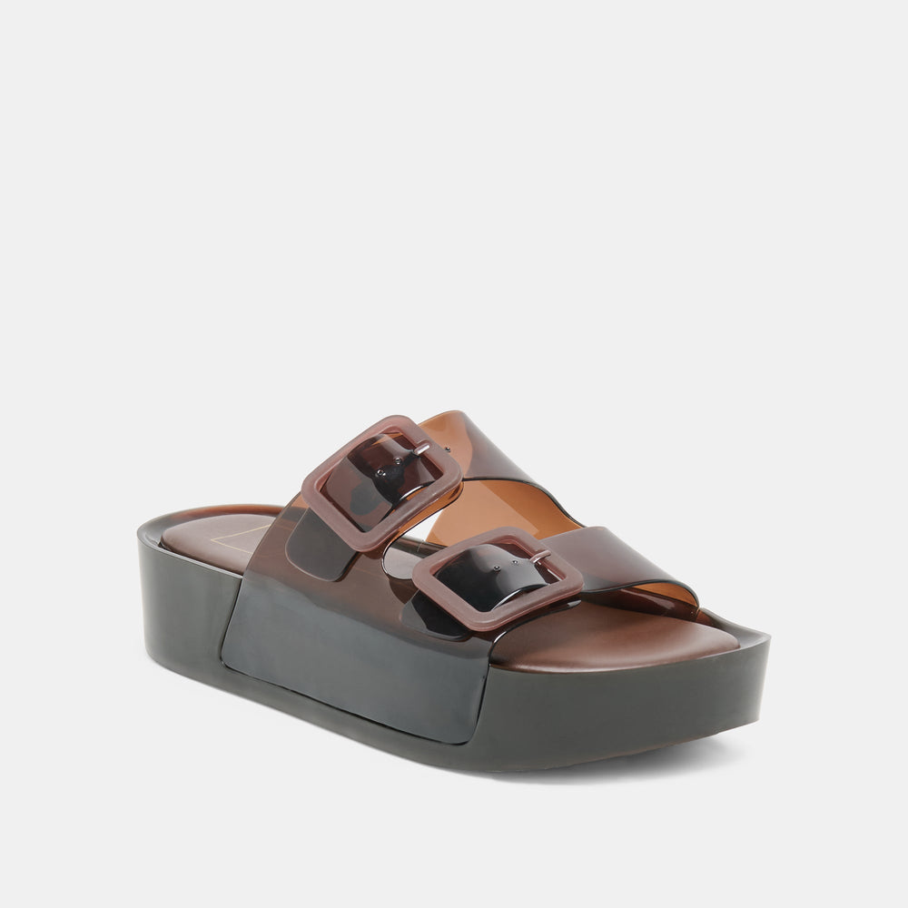 JULIO X Chocolate Vinyl Jelly Platform Sandals / Dolce Vita