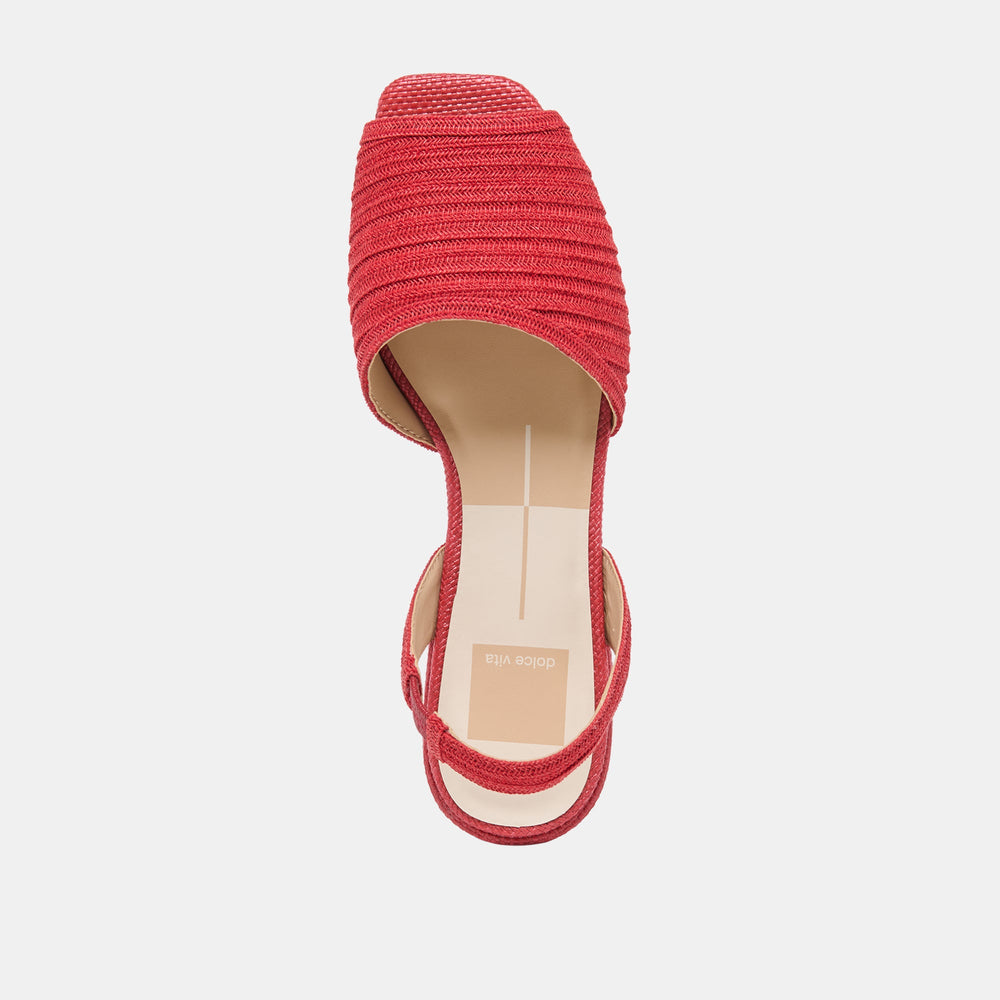 MARZY Red Raffia Slingback Peep-Toe Sandals / Dolce Vita