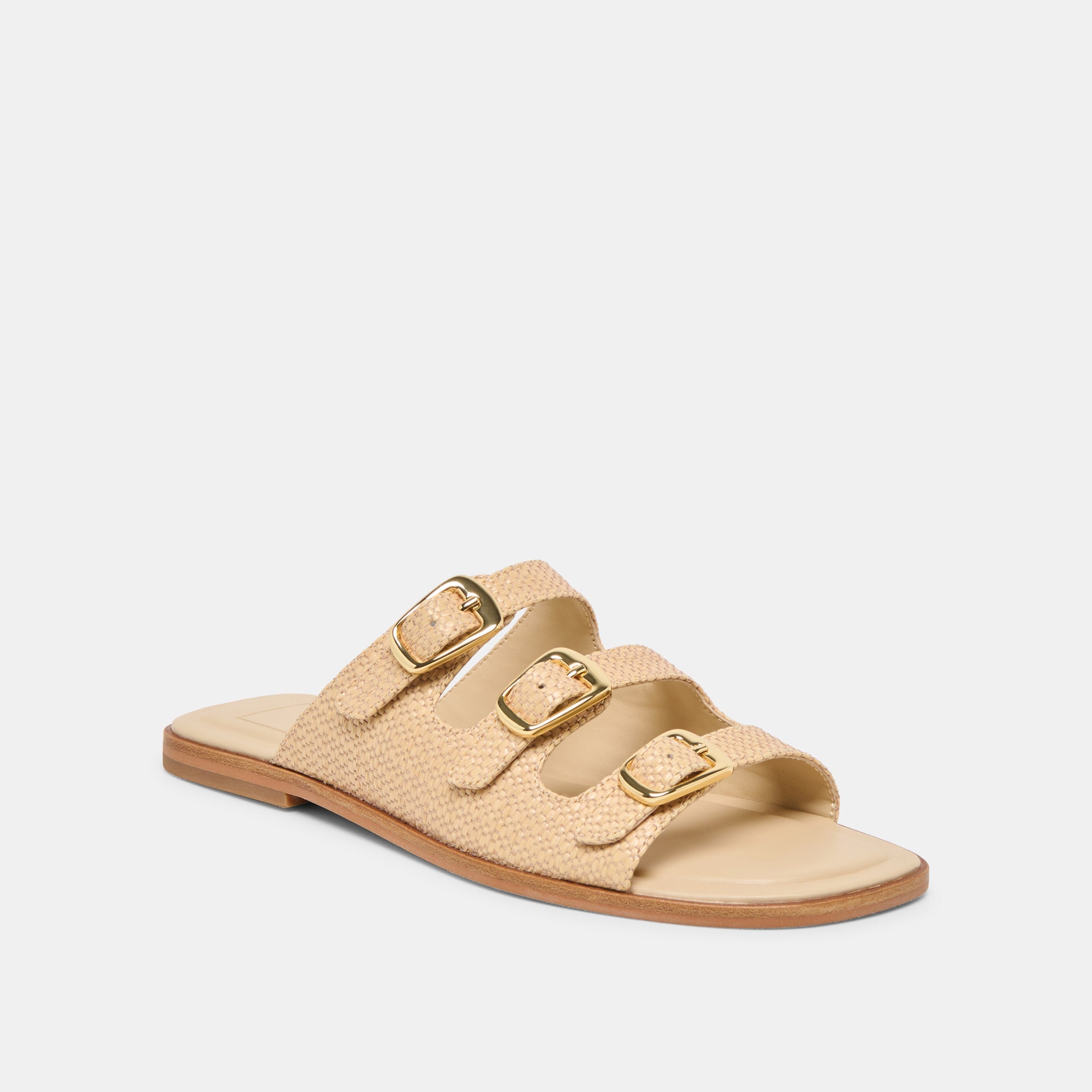 FIN Sand Raffia Open-Toe Slide Sandals / Dolce Vita