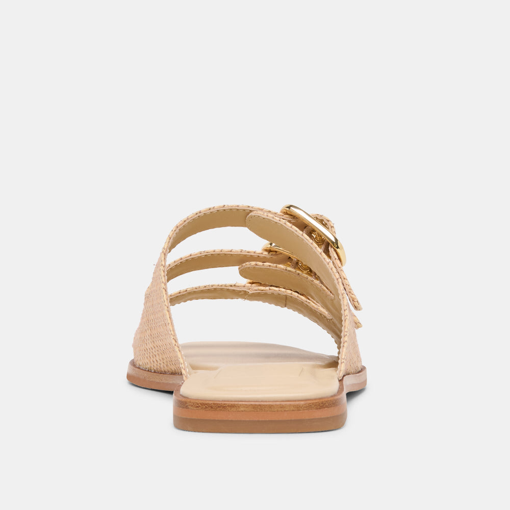 FIN Sand Raffia Open-Toe Slide Sandals / Dolce Vita